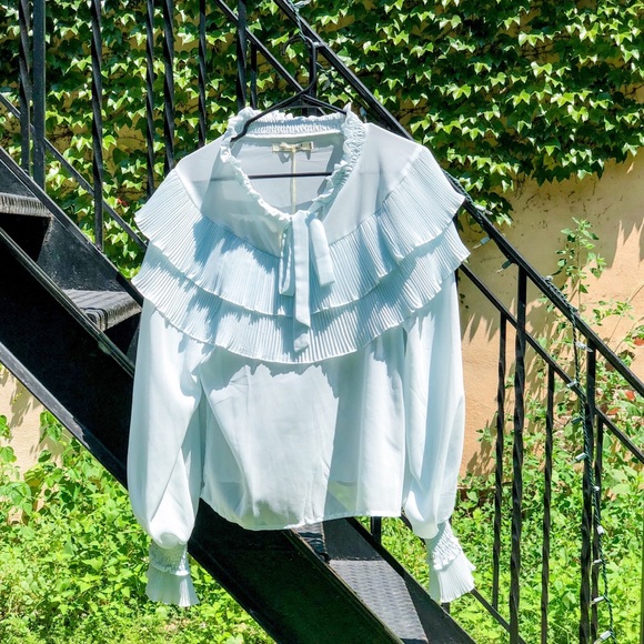 NWT Nasty Gal Blue Gravity Ties Ruffle Top Blouse - Picture 4 of 12